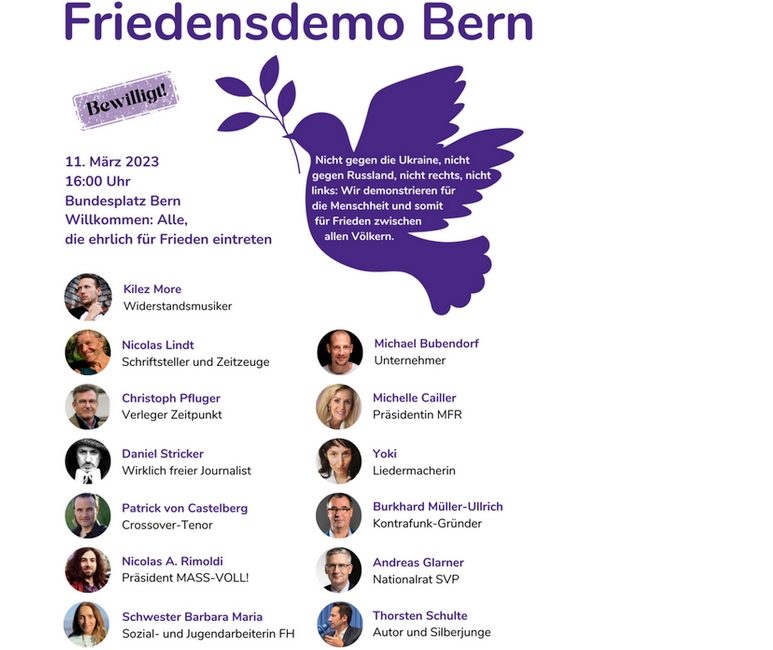 Pazifisten unerwünscht – Darum auf zur Friedensdemo in Bern 11.03.2023